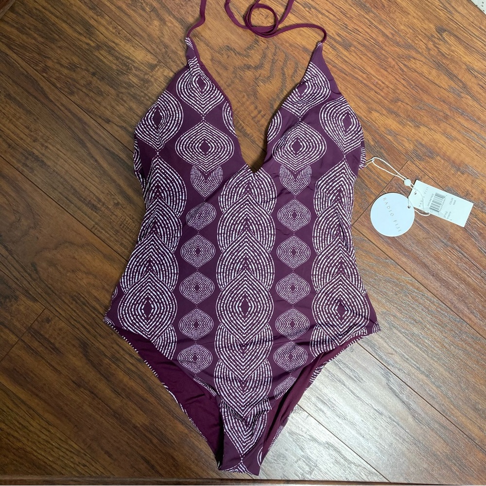 Radio Fiji Maroon Cayó One Piece Cheeky Halter Swimsuit